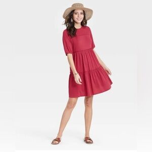 Knox Rose Women’s Rose Tiered Swing Dress Short Sleeve SZ L